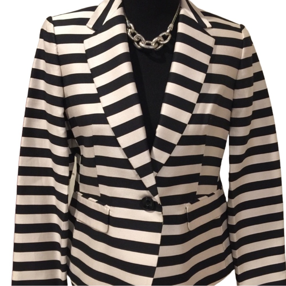 Like NEW PLUS SZ 16 Nine West Black & White Stripped Blazer Suit Jacket EC